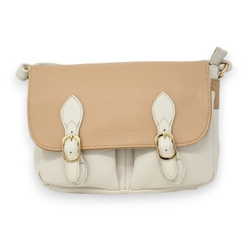 Sac cartable bandoulière bi colore beige et taupe