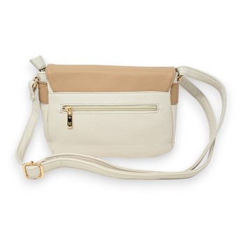 Sac cartable bandoulière bi colore beige et taupe