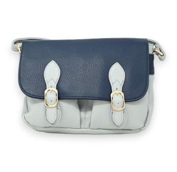 Sac cartable bandoulière bi colore bleu jeans et bleu marine
