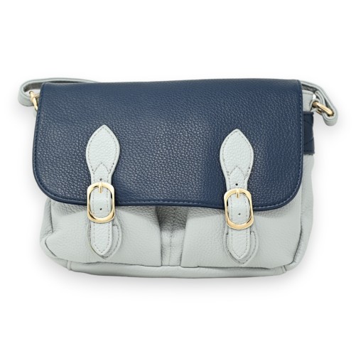 Sac cartable bandoulière bi colore bleu jeans et bleu marine