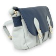 Sac cartable bandoulière bi colore bleu jeans et bleu marine