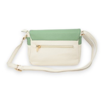 Sac cartable bandoulière bi colore beige et vert