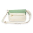 Sac cartable bandoulière bi colore beige et vert