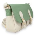 Sac cartable bandoulière bi colore beige et vert