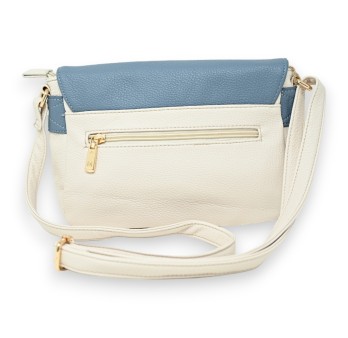 Sac cartable bandoulière bi colore beige et bleu jeans