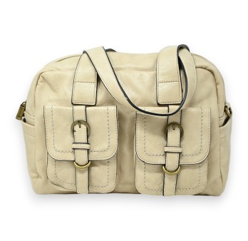 Sac à main synthétique arrondi beige