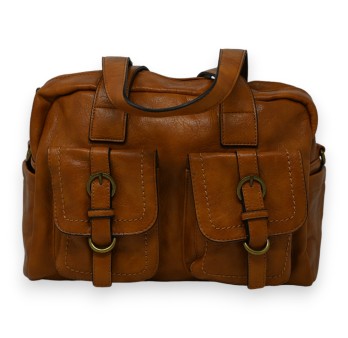 Sac à main synthétique arrondi camel