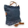 Sac à main tissu jeans bleu brut bande de pierre brillante