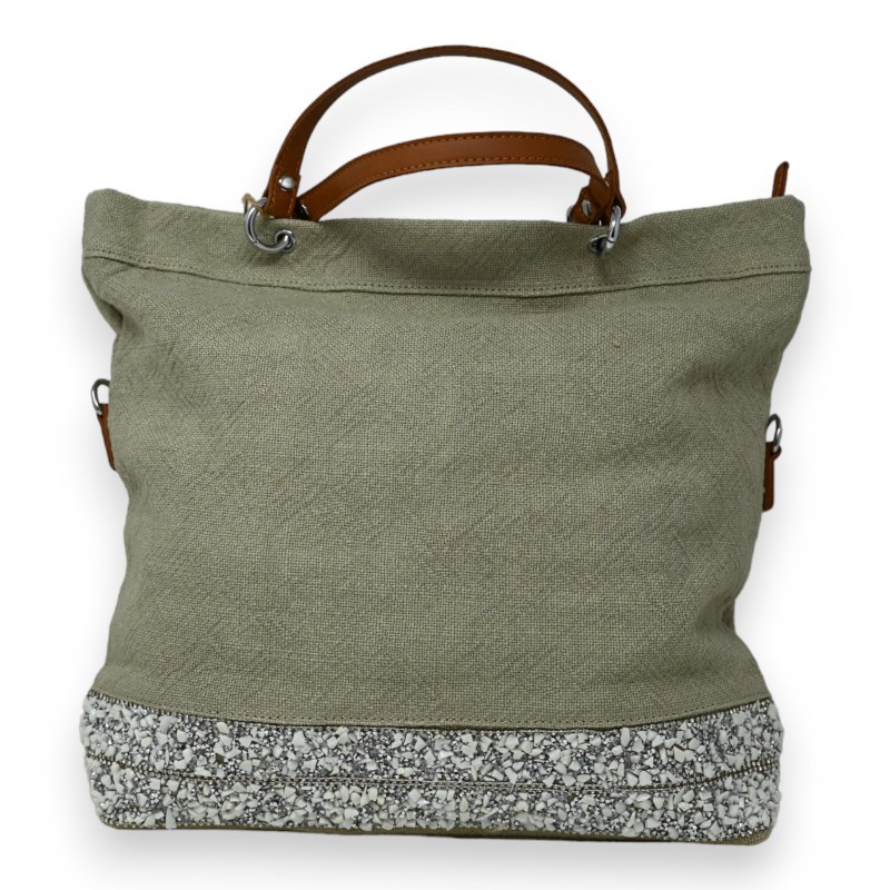 Sac à main tissu beige bande de pierre blanches scintillantes