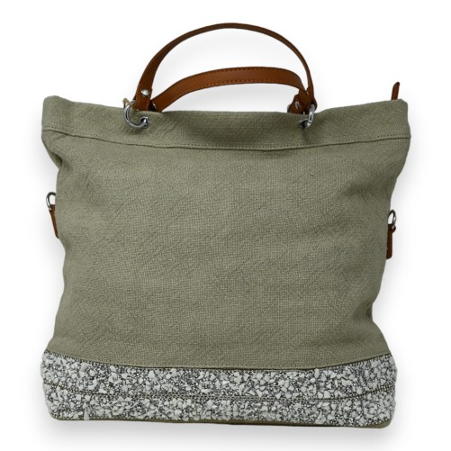 Sac à main tissu beige bande de pierre blanches scintillantes
