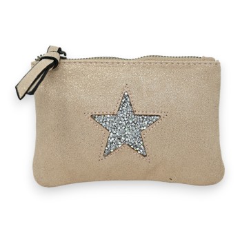 Porte monnaie tissu doux brillant beige étoile