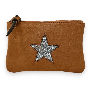 Porte monnaie tissu doux brillant camel étoile