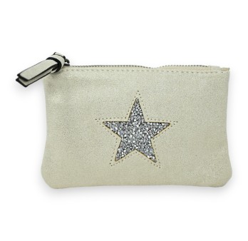 Porte monnaie tissu doux brillant écru étoile