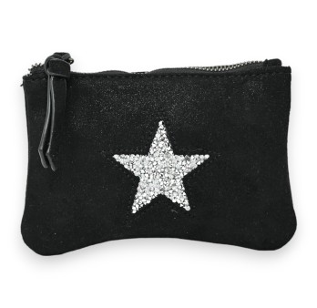 Porte monnaie tissu doux brillant noir étoile