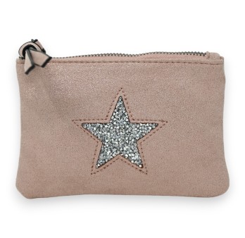 Porte monnaie tissu doux brillant rose étoile