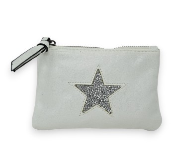 Porte monnaie tissu doux brillant blanc étoile