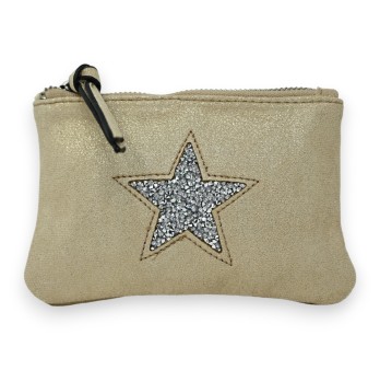 Porte monnaie tissu doux brillant doré étoile