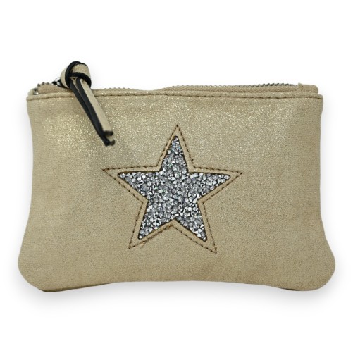 Porte monnaie tissu doux brillant doré étoile