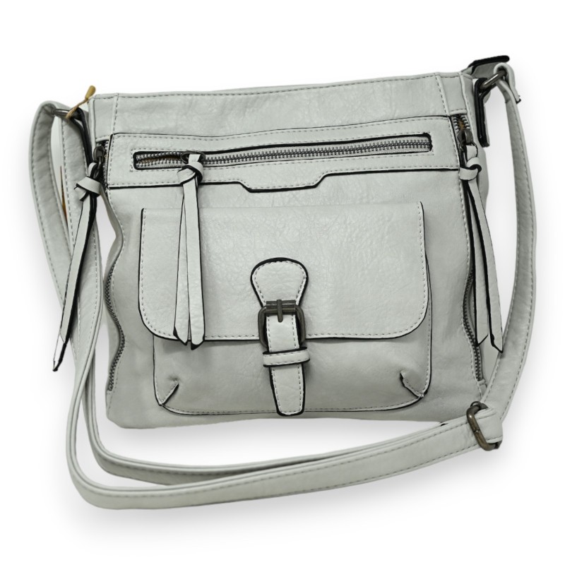 Sac bandoulière gris perle multi poches