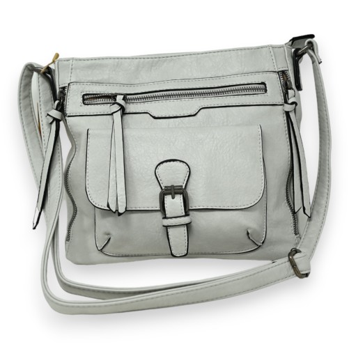 Sac bandoulière gris perle multi poches
