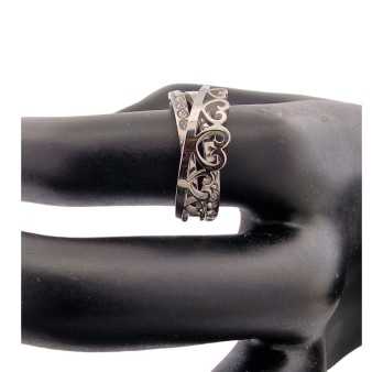 Bague coeur et strass entrelacer acier argenté
