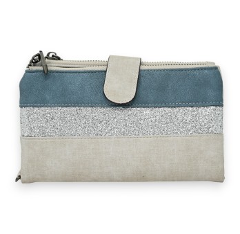 Portefeuille compagnon bleu jeans et argenté
