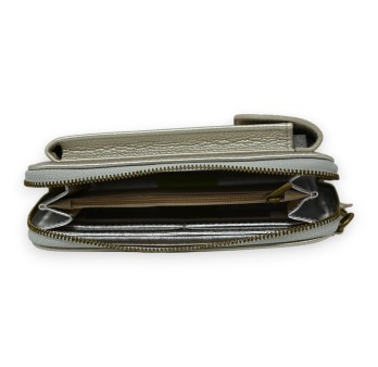 Pochette bandoulière téléphone et portefeuille beige nacre