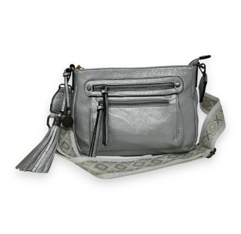 Sac bandoulière argenté multi poches