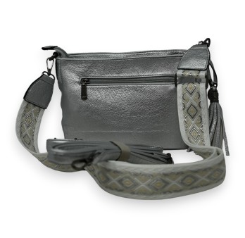 Sac bandoulière argenté multi poches