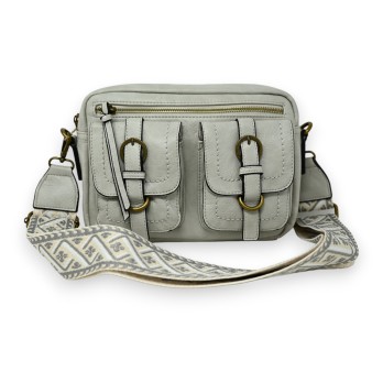 Sac bandoulière gris clair rectangle 2 poches reliefs