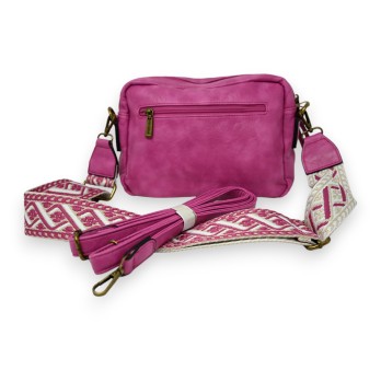 Sac bandoulière fuschia rectangle 2 poches en reliefs