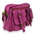 Sac bandoulière fuschia rectangle 2 poches en reliefs