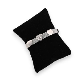 Bracelet acier rigide argenté 3 coeurs
