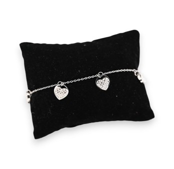 Bracelet acier fin argenté multi coeurs strass