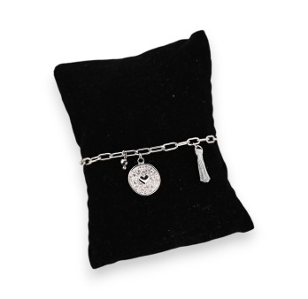 Bracelet acier argenté breloque strass coeur