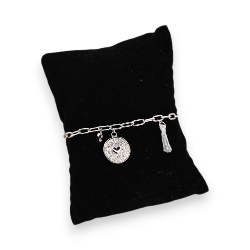 Bracelet acier argenté breloque strass coeur