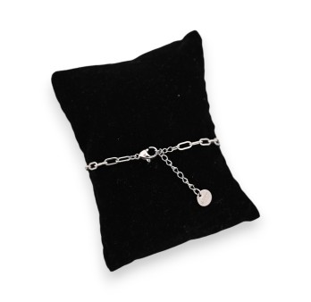 Bracelet acier argenté breloque strass coeur