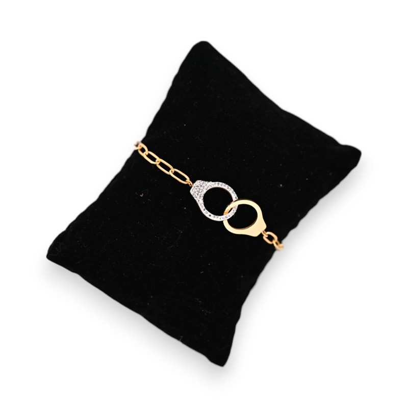 Bracelet acier doré menotte uni et strass