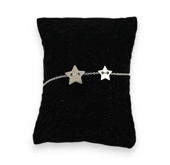 Bracelet acier argenté 2 étoiles