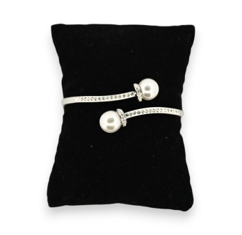 Bracelet acier argenté jonc rigide perles et strass