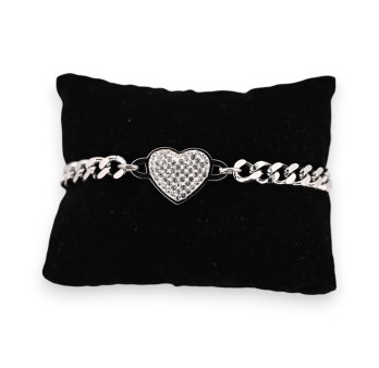 Bracelet chaine acier argenté coeur brillant