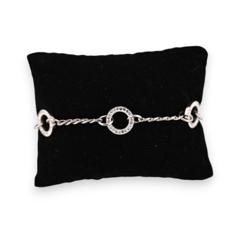 Bracelet acier argenté chaine cercles strass