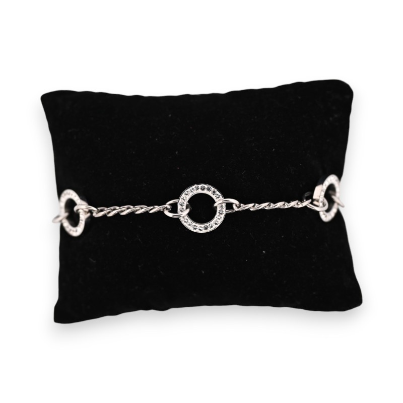 Bracelet acier argenté chaine cercles strass