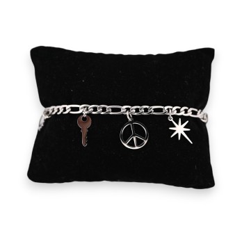 Bracelet acier argenté breloques diverses