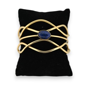 Bracelet manchette acier doré bohème pierre bleu