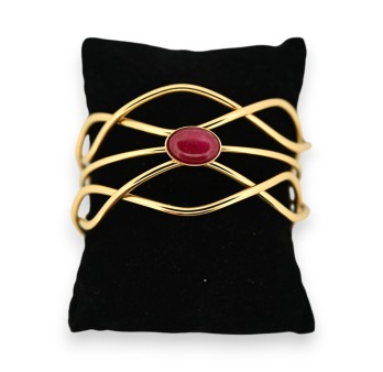 Bracelet manchette acier doré bohème pierre grena