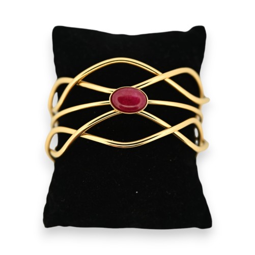 Bracelet manchette acier doré bohème pierre grena