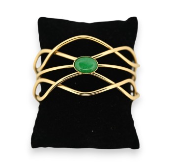 Bracelet manchette acier doré bohème pierre verte