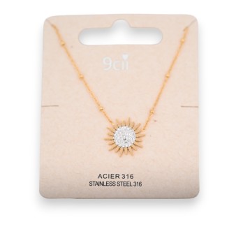 Collier acier doré soleil scintillant