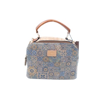 Sac en liège imprimé géométrique vintage bleu